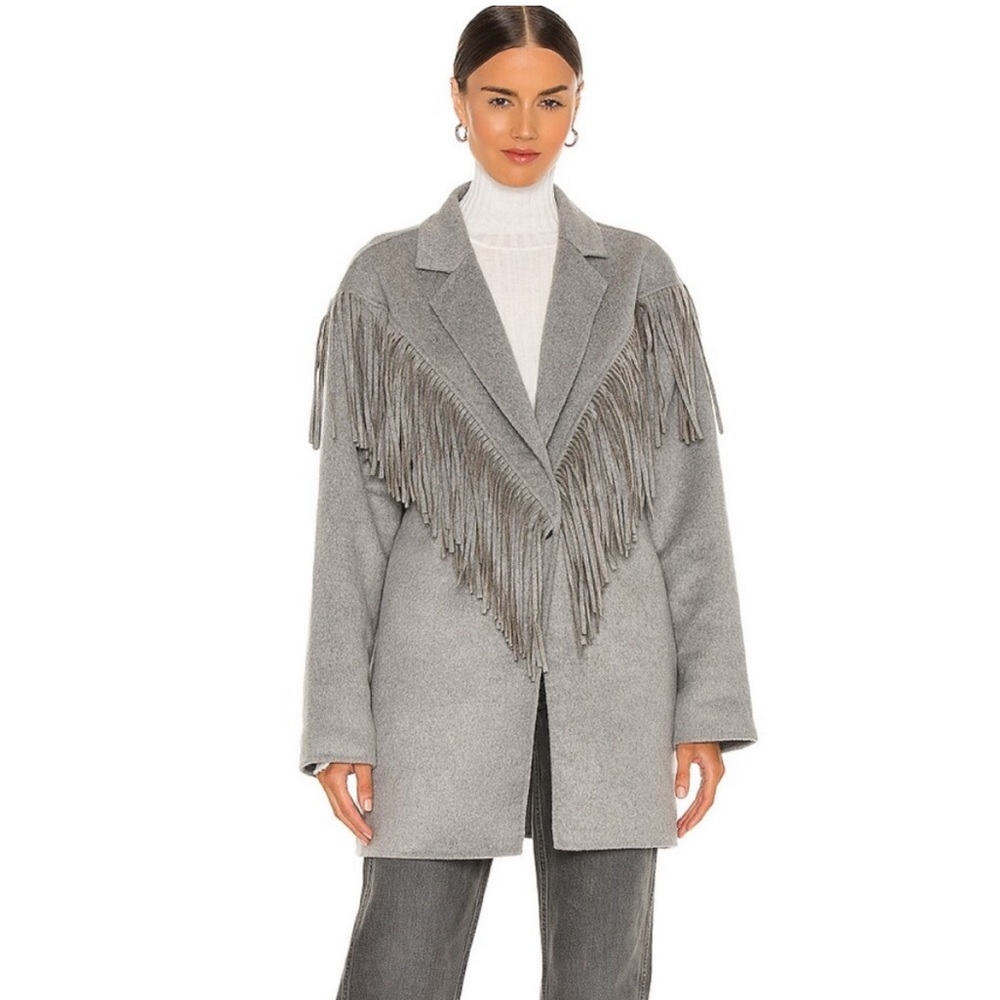 L'ACADEMIE DRAMATIC FRINGE COAT FOR LOVE LEMONS ANINE BING CULT GAIA JACQUEMUS